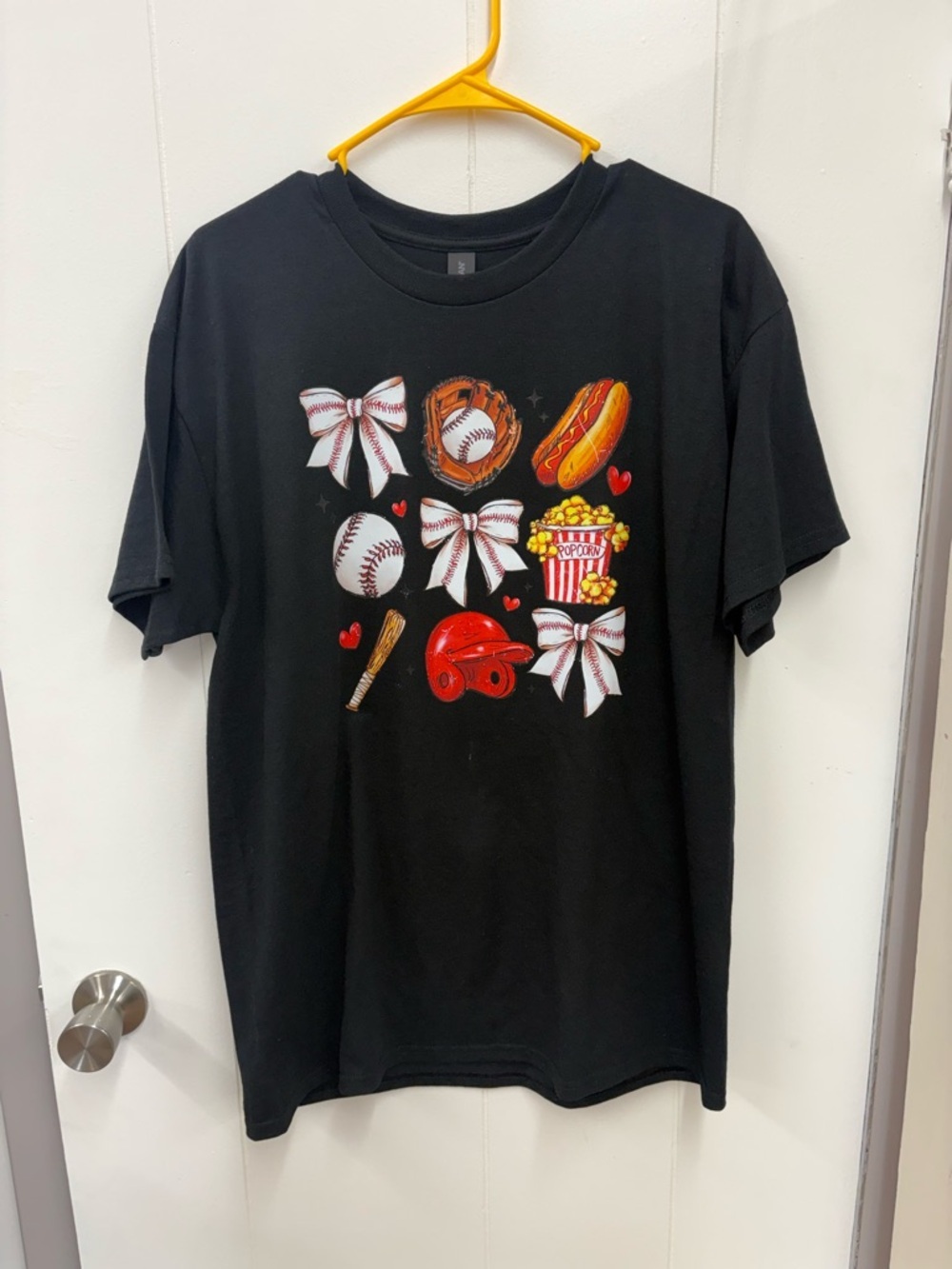 Gildan Black Tee with Red, White & Yellow Baseball Icons